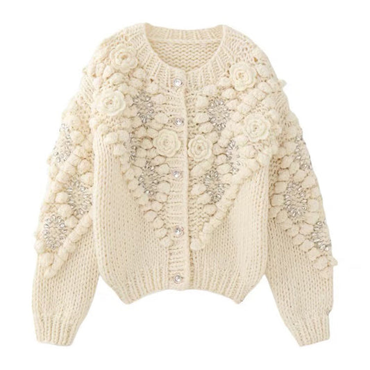 Women's Vintage Bohemian Floral Embroidery Art Aran Sweater Cardigan elevenforest