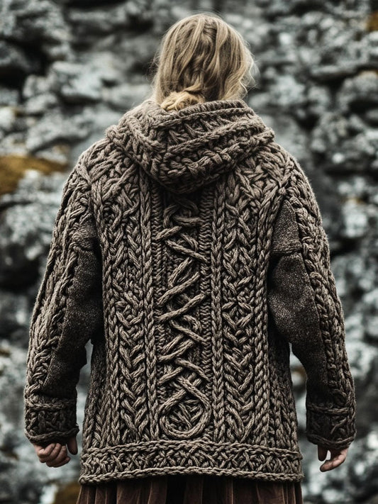 Men's Viking Inspired Celtic Jacquard Chunky Hooded Sweater elevenforest