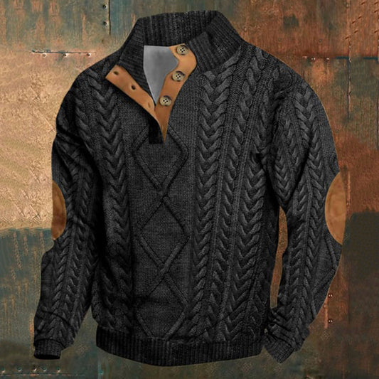 Men's Vintage Western Print Standing Collar Casual Sweatshirt elevenforest
