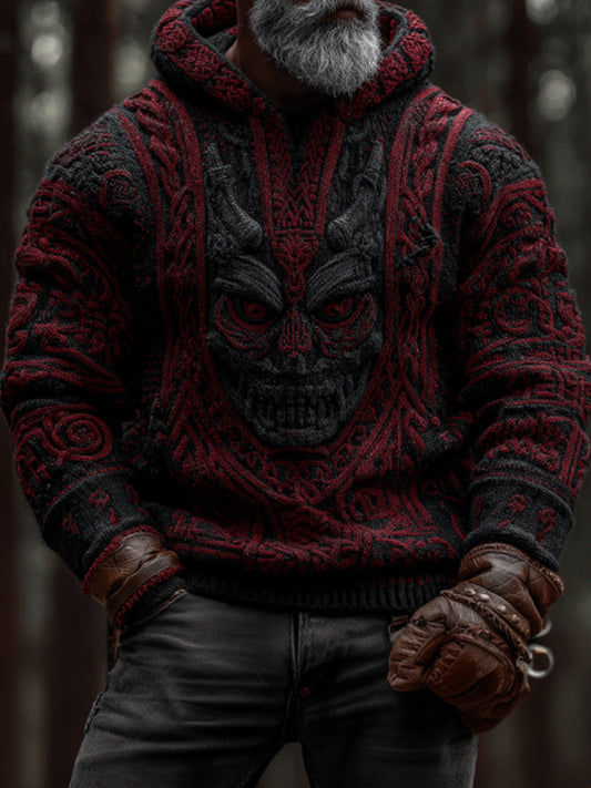 Men's Vintage Viking Halloween Ghost Face Embroidered Hoodie artswardrobe