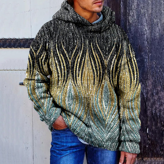 Men's Retro Vintage Optical Illusion Silver Gold Gradient Art Cozy Hooded Sweater artswardrobe