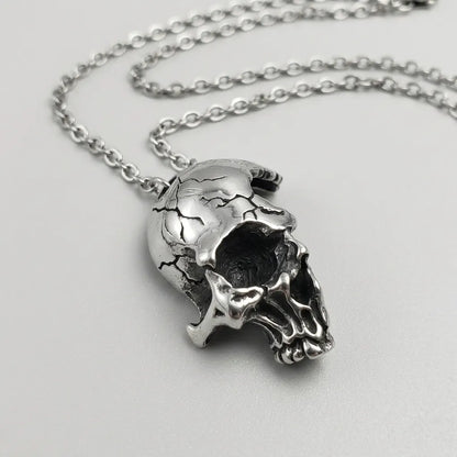 Cracked Moon Skull Pendant Necklace