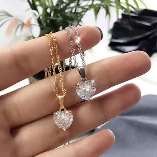 White Crystal Heart Necklace