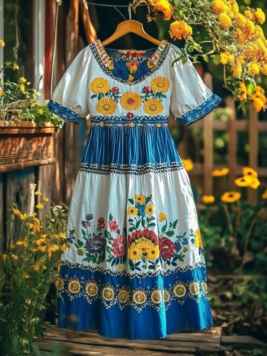 Women's Casual Vintage Petrykivka Embroidered Dress artswardrobe