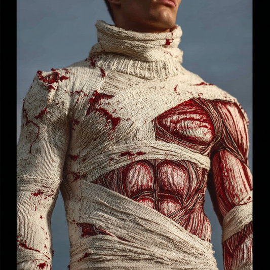 Men's Halloween Bloody Bandage High-collar Knit Sweater artswardrobe