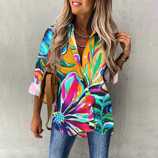 Comstylish Contrast Color Plant Women'S Shirt