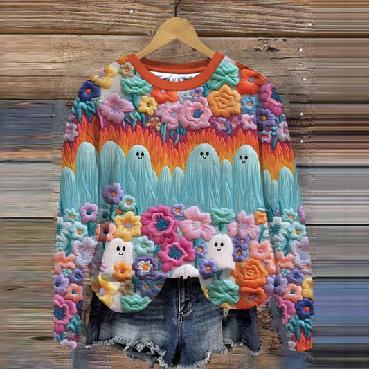 Women's Rainbow Ghost Halloween Print Sweatshirt artswardrobe