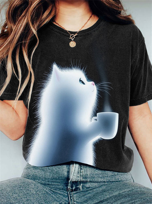 Funny Cat Print T-Shirt elevenforest