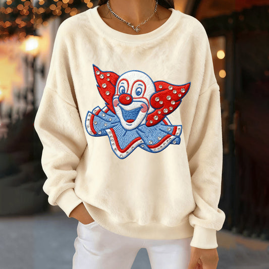 Comstylish Women's Cologne Carnival Clown Pattern Casual Plush Sweatshirt