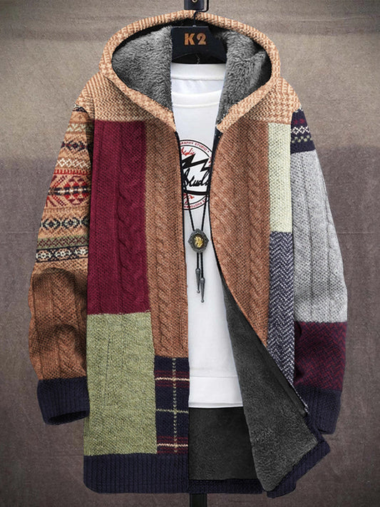 Men's Vintage Knitted Patchwork Cozy Hooded Coat elevenforest