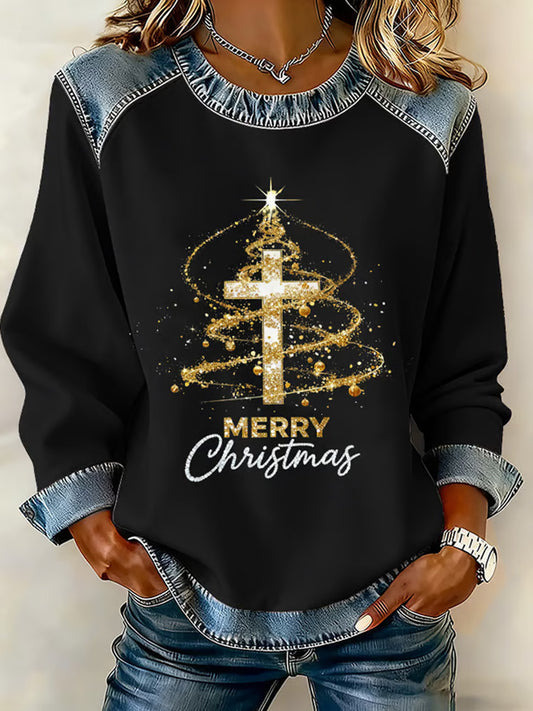 Comstylish Women's Christmas Faith Cross Print Sweatshirt