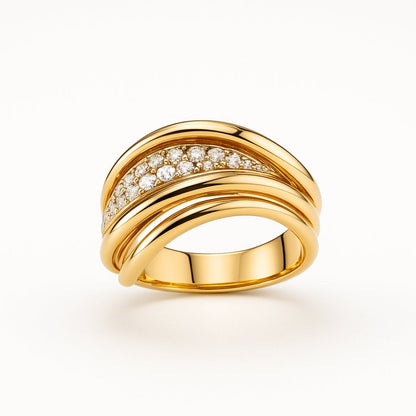 Wavy Zirconia Gold Layer Ring
