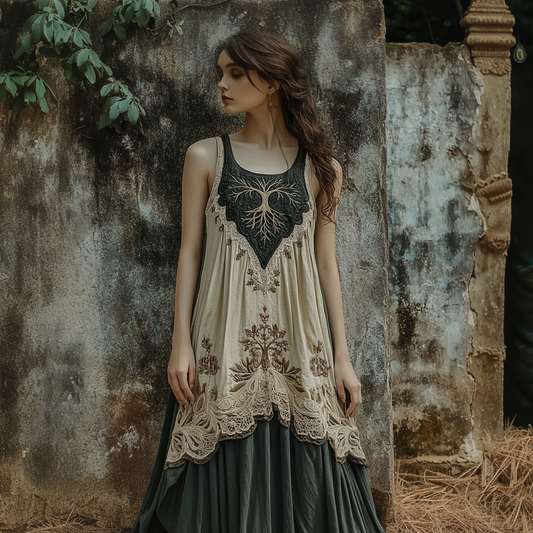 Vintage Tribal Celtic Knot Life Of Tree Patchwork Tank Midi Dress artswardrobe