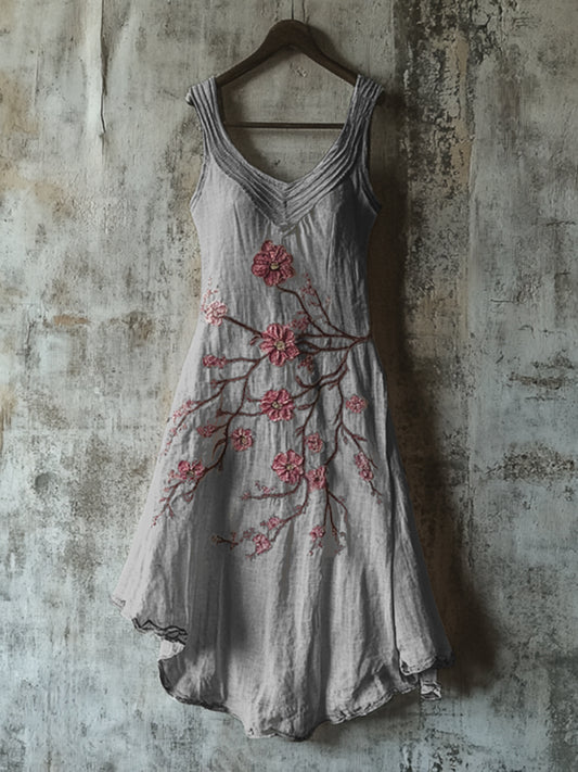 Comstylish Vintage Celtic Knot With Cherry Blossoms Pattern Linen Tank Dress