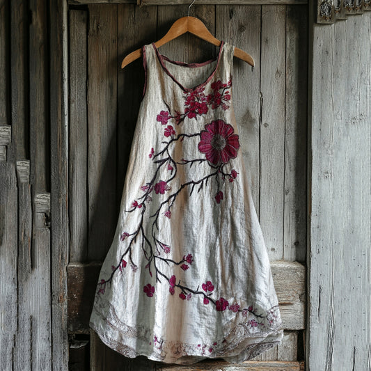 Comstylish Women's Vintage Plum Art Pattern Comfort Dress