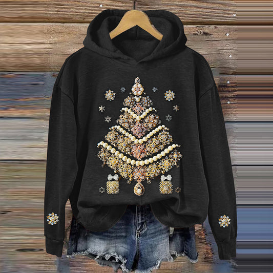 Comstylish Christmas Gem Tree Art Casual Hoodie