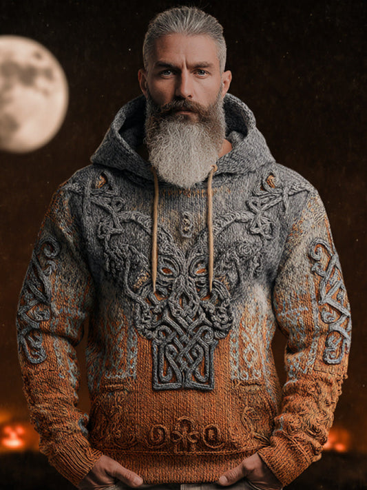 Men's Vintage Halloween Viking Embroidered Sweater elevenforest