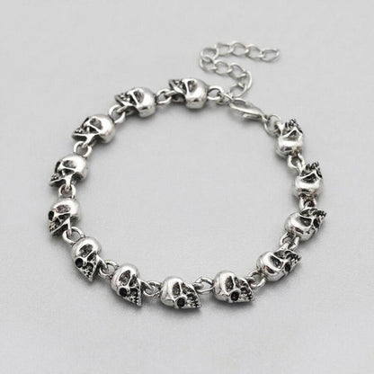 Silver Skull Link Chain Bracelet