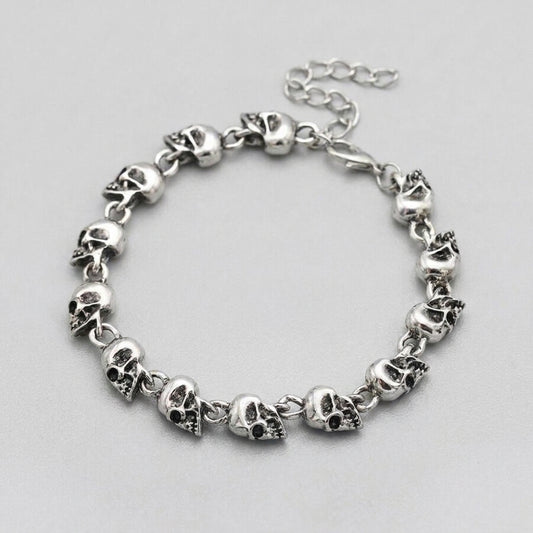 Silver Skull Link Chain Bracelet
