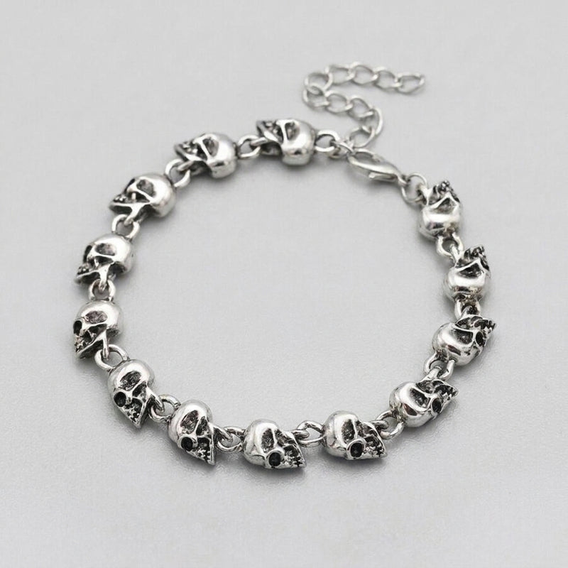 Silver Skull Link Chain Bracelet