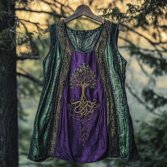 Boho Viking Tribal Celtic Knot Life Of Tree Patchwork Art Sleeveless Tank Top artswardrobe