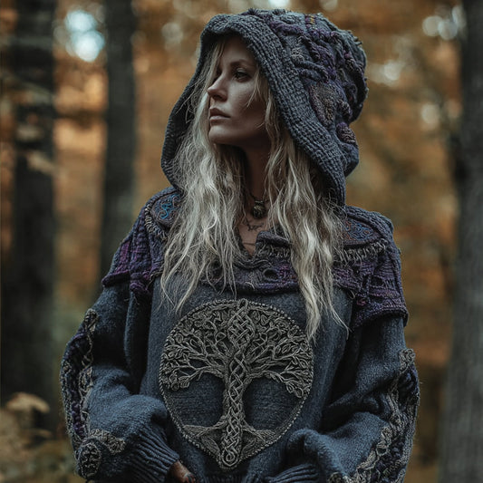 Women's Viking Tree Of Life Vintage-style Hooded Sweater elevenforest