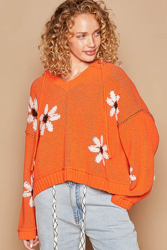 Annika® | High-low hooded sweater with floral pattern