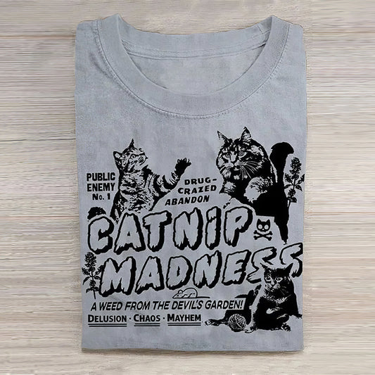 Comstylish Funny Cat Round Print Neck Short Sleeve T-Shirt