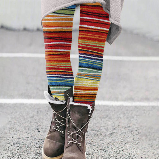 Vintage Colorblock Patchwork Stripe Cozy Knit Leggings elevenforest