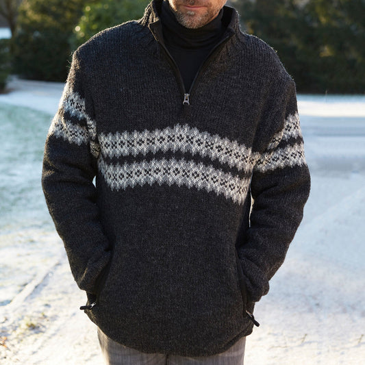 Vintage Warmth Norwool Icelandic Knit Jacquard Half Zip Collar Sweater（Unisex ） elevenforest