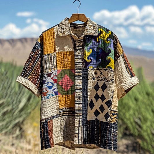 Men's Vintage Amish Quilted Wave Linen Shirt artswardrobe