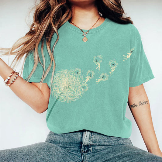 Creative Dandelion Cat Art Print Short Sleeve T-Shirt elevenforest