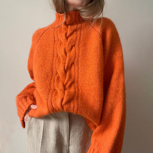 Casual Bright Solid Color Hemp Pattern Turtleneck Sweater elevenforest