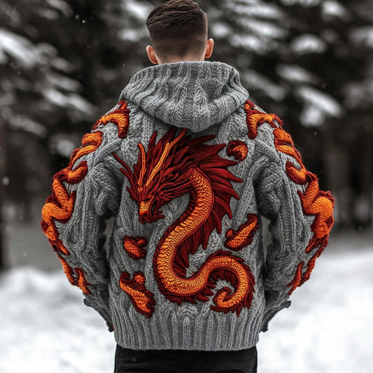 Men's Viking Dragon Celtic Thick Knit Zip-up Hooded Sweater elevenforest