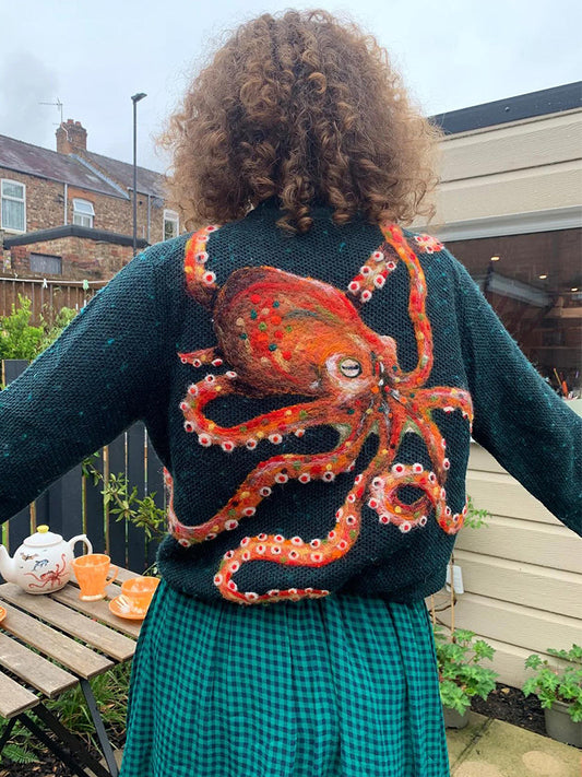 Women's Felt Art Octopus Pattern Cozy Knit Sweater elevenforest