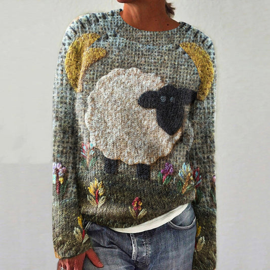 Women's Floral Lamb Print Sweater artswardrobe