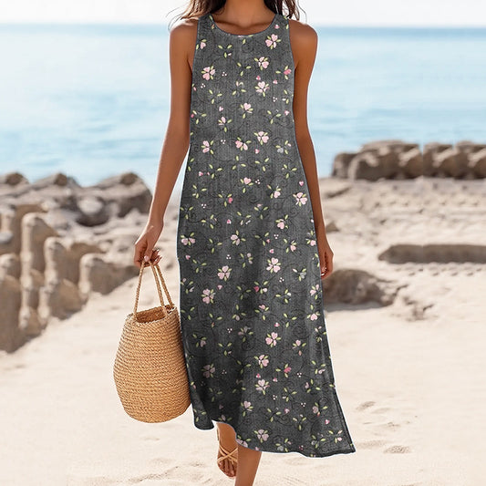 Women's Vintage Floral Art Sleeveless Dress artswardrobe