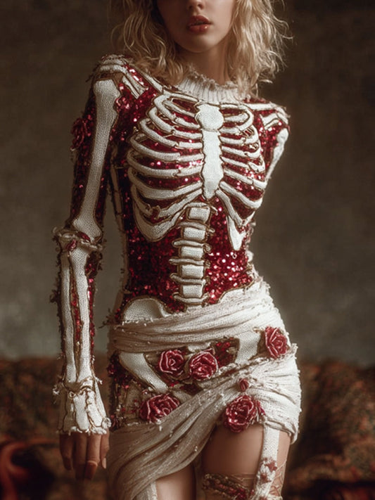Women's Halloween Skeleton Rose Art Dress artswardrobe