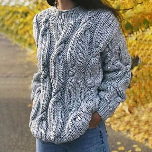 Women'S Vintage Chunky Jacquard Knit Crew Neck Sweater elevenforest
