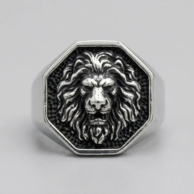 Lion Head Octagonal Signet Ring