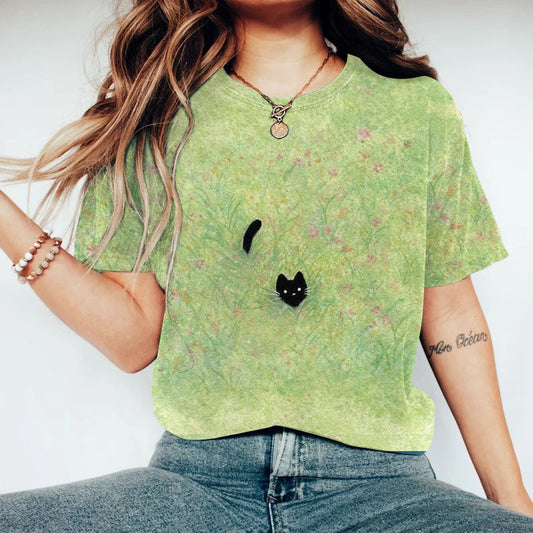 Plant & Cat Painting Art T-Shirt elevenforest
