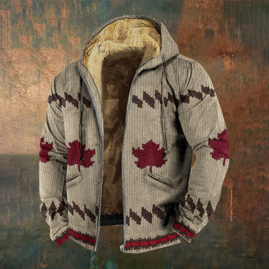 Vintage Canadian Maple Leaf Geometric Men's Plush Jacket elevenforest