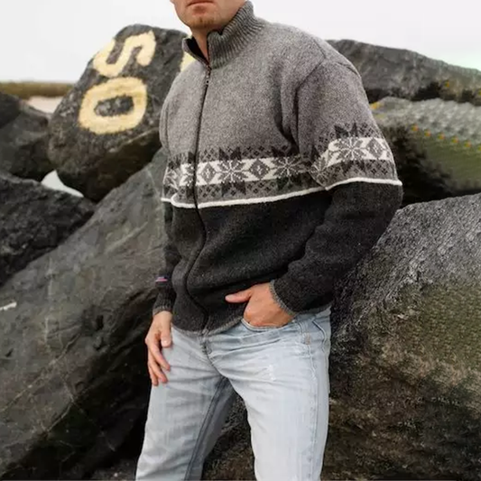 Vintage Knit Warmth Jacquard Icelandic Pattern Zipper Sweater elevenforest