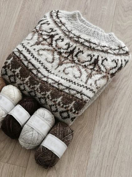 Vintage Tribal Icelandic Pattern Round Neck Comfy Sweater elevenforest