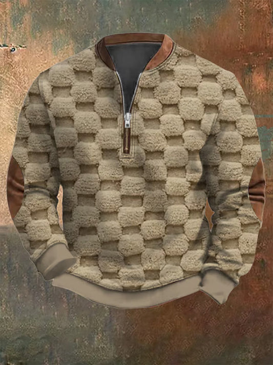 Men's Plush Texture Print Casual Zipper Sweatshirt artswardrobe