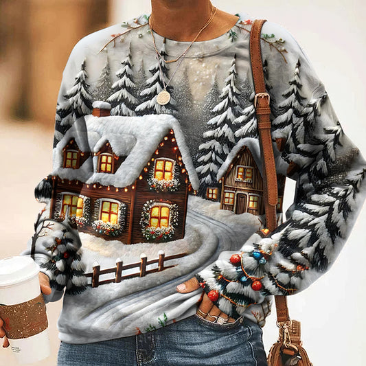 Comstylish Vintage White Christmas Printed Casual Sweatshirt