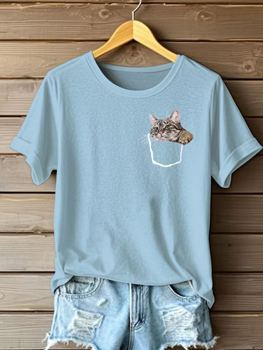 Comstylish Women's Cute Cat Print Casual T-shirt