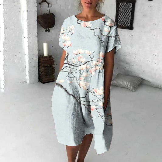 Comstylish Japanese Vintage Flowers Art Flowy Midi Dress