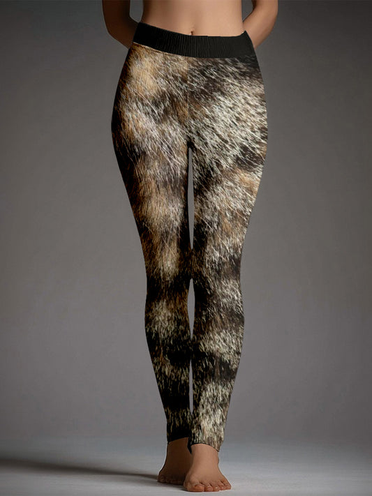 Comstylish Tabby Cat Fur Inspired Pattern Cozy Knit Leggings