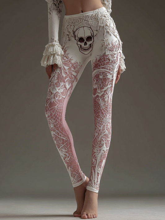 Comstylish Women's Anatomical Style Dark Halloween-themed Knitted Tight-fitting Leggings